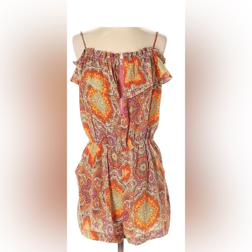 J. Crew Paisley Medallion Silk Shorts Sleeveless Onesie w/ Ruffled Neckline Sz L